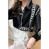 Chain Print Drop Shoulder Loose Fit Blouse - MVTFASHION.COM