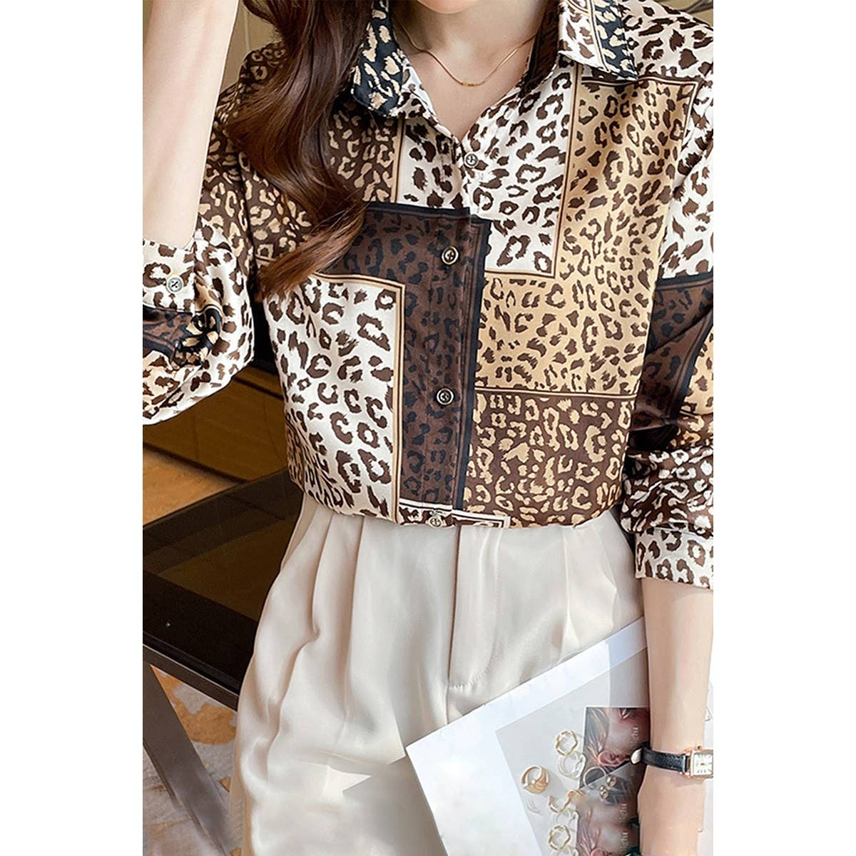 Chain Print Drop Shoulder Loose Fit Blouse - MVTFASHION.COM