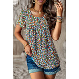 Chiffon Floral Print Short Sleeve Blouse - MVTFASHION.COM