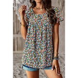 Chiffon Floral Print Short Sleeve Blouse - MVTFASHION.COM