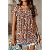 Chiffon Floral Print Short Sleeve Blouse - MVTFASHION.COM