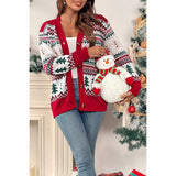 Christmas Print Knit Button Down Loose Cardigan - MVTFASHION.COM