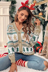 Christmas Print Knit Button Down Loose Cardigan - MVTFASHION.COM