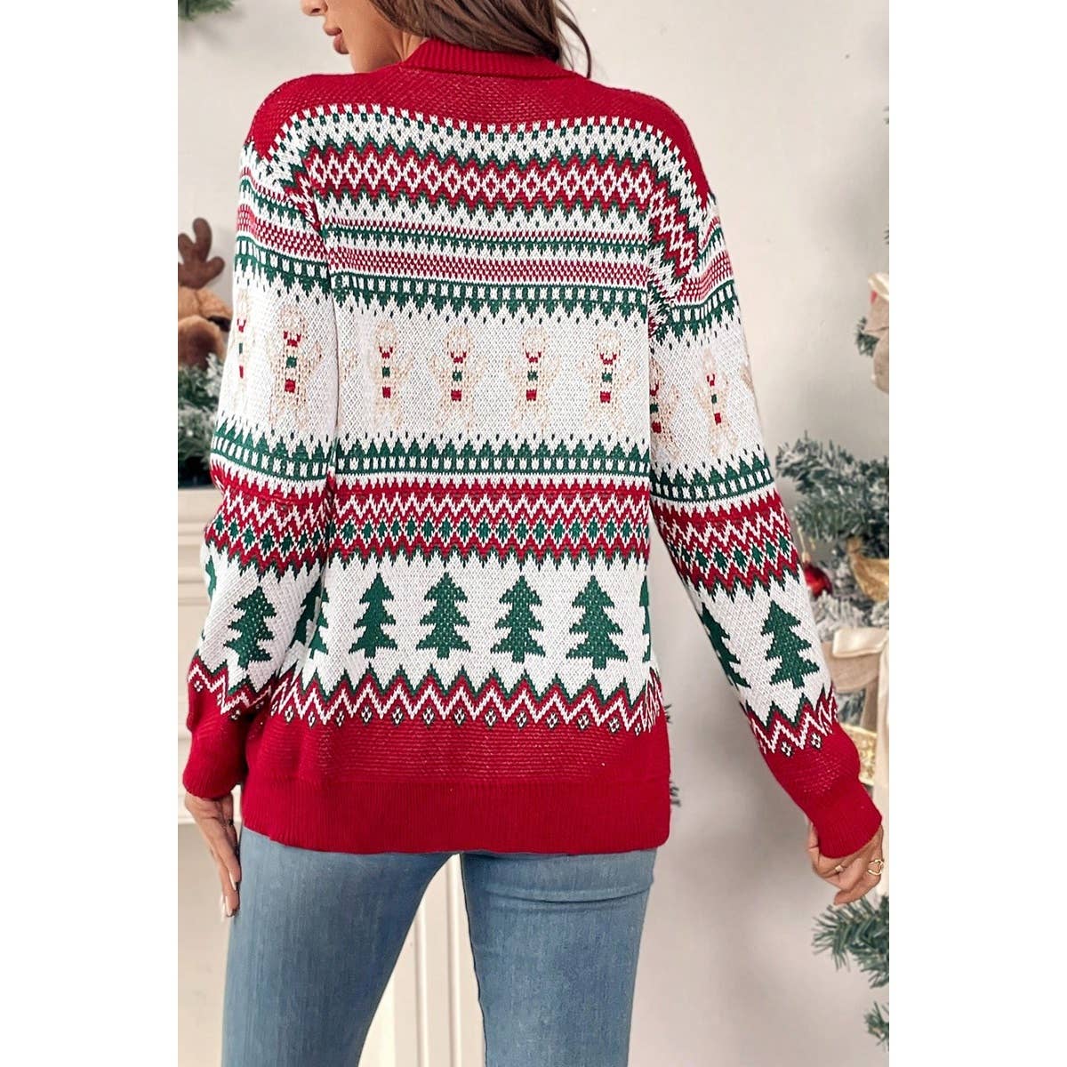 Christmas Print Knit Button Down Loose Cardigan - MVTFASHION.COM