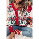 Christmas Print Knit Button Down Loose Cardigan - MVTFASHION.COM