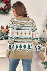 Christmas Print Knit Button Down Loose Cardigan - MVTFASHION.COM