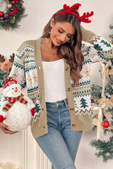 Christmas Print Knit Button Down Loose Cardigan - MVTFASHION.COM