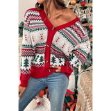 Christmas Print Knit Button Down Loose Cardigan - MVTFASHION.COM