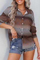 Collared Button Graphic Print Loose Shirt Top - MVTFASHION.COM