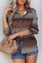 Collared Button Graphic Print Loose Shirt Top - MVTFASHION.COM