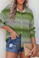 Collared Button Graphic Print Loose Shirt Top - MVTFASHION.COM