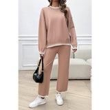 Colock Block Round Neck Drop Shoulder Loose Set - MVTFASHION.COM