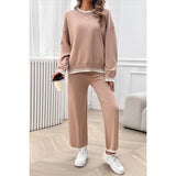 Colock Block Round Neck Drop Shoulder Loose Set - MVTFASHION.COM