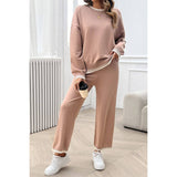 Colock Block Round Neck Drop Shoulder Loose Set - MVTFASHION.COM