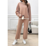 Colock Block Round Neck Drop Shoulder Loose Set - MVTFASHION.COM