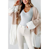 Color Block Bell Sleeve Open Front Knit Cardigan - MVTFASHION.COM