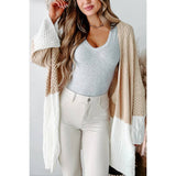 Color Block Bell Sleeve Open Front Knit Cardigan - MVTFASHION.COM