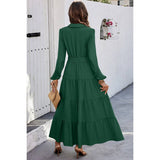 Color Block Belt Button Ruffle Solid Full Dress - MVTFASHION.COM