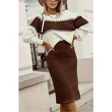 Color Block Drop Shoulder Elastic Knit Set - MVTFASHION.COM