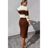 Color Block Drop Shoulder Elastic Knit Set - MVTFASHION.COM