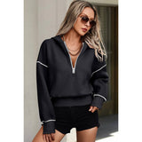 Color Block Drop Shoulder Half Zipper Loose Hoodie - MVTFASHION.COM