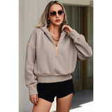 Color Block Drop Shoulder Half Zipper Loose Hoodie - MVTFASHION.COM