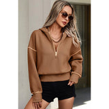 Color Block Drop Shoulder Half Zipper Loose Hoodie - MVTFASHION.COM