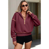 Color Block Drop Shoulder Half Zipper Loose Hoodie - MVTFASHION.COM