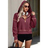 Color Block Drop Shoulder Half Zipper Loose Hoodie - MVTFASHION.COM