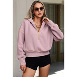 Color Block Drop Shoulder Half Zipper Loose Hoodie - MVTFASHION.COM