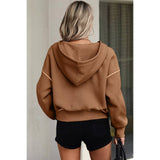 Color Block Drop Shoulder Half Zipper Loose Hoodie - MVTFASHION.COM