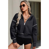 Color Block Drop Shoulder Half Zipper Loose Hoodie - MVTFASHION.COM