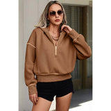 Color Block Drop Shoulder Half Zipper Loose Hoodie - MVTFASHION.COM