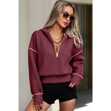 Color Block Drop Shoulder Half Zipper Loose Hoodie - MVTFASHION.COM