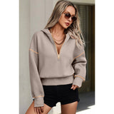 Color Block Drop Shoulder Half Zipper Loose Hoodie - MVTFASHION.COM