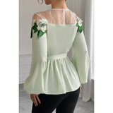 Color Block Floral Embroidery Lace Trim Belt Top - MVTFASHION.COM