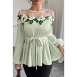 Color Block Floral Embroidery Lace Trim Belt Top - MVTFASHION.COM