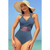 Color Block Halter Cross Lace One Piece Swimsuit - MVTFASHION.COM