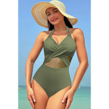 Color Block Halter Cross Lace One Piece Swimsuit - MVTFASHION.COM