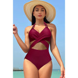 Color Block Halter Cross Lace One Piece Swimsuit - MVTFASHION.COM