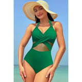 Color Block Halter Cross Lace One Piece Swimsuit - MVTFASHION.COM