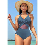 Color Block Halter Cross Lace One Piece Swimsuit - MVTFASHION.COM