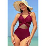 Color Block Halter Cross Lace One Piece Swimsuit - MVTFASHION.COM