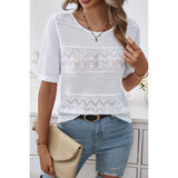 Color Block Knit Lace Trim Round Neck Loose Top - MVTFASHION.COM