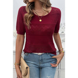 Color Block Knit Lace Trim Round Neck Loose Top - MVTFASHION.COM