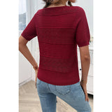 Color Block Knit Lace Trim Round Neck Loose Top - MVTFASHION.COM