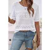 Color Block Knit Lace Trim Round Neck Loose Top - MVTFASHION.COM