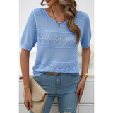 Color Block Knit Lace Trim Round Neck Loose Top - MVTFASHION.COM