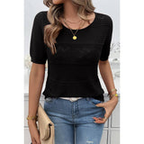 Color Block Knit Lace Trim Round Neck Loose Top - MVTFASHION.COM