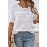 Color Block Knit Lace Trim Round Neck Loose Top - MVTFASHION.COM